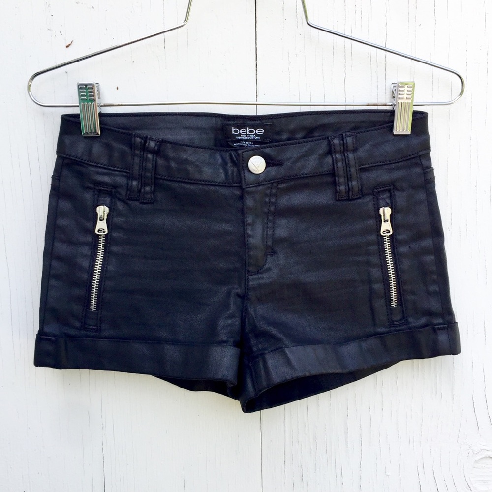 Bebe waxed denim shorts